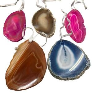Set of 5 Natural Agate Geode Slice‎ Ornaments Mixed Colors Boho Hanging Decor